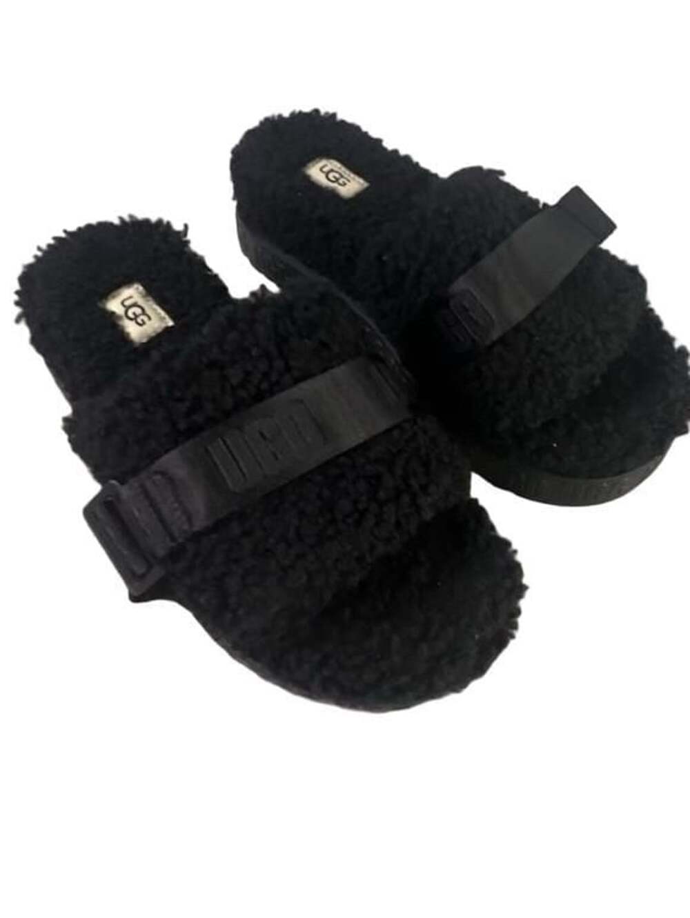NWOT Ugg Fluffita Black Shearling Platform Slide Slippers